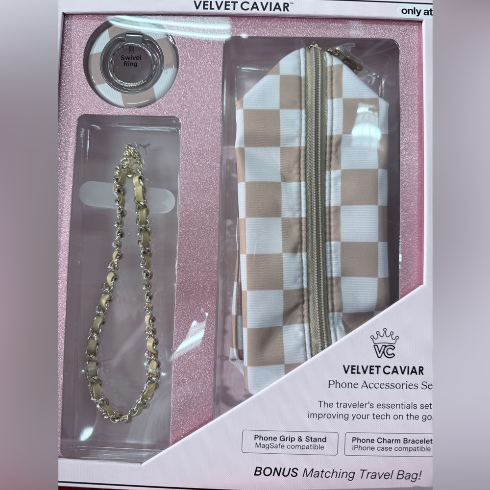 Velvet Caviar Checkered Phone Set - Cream and White